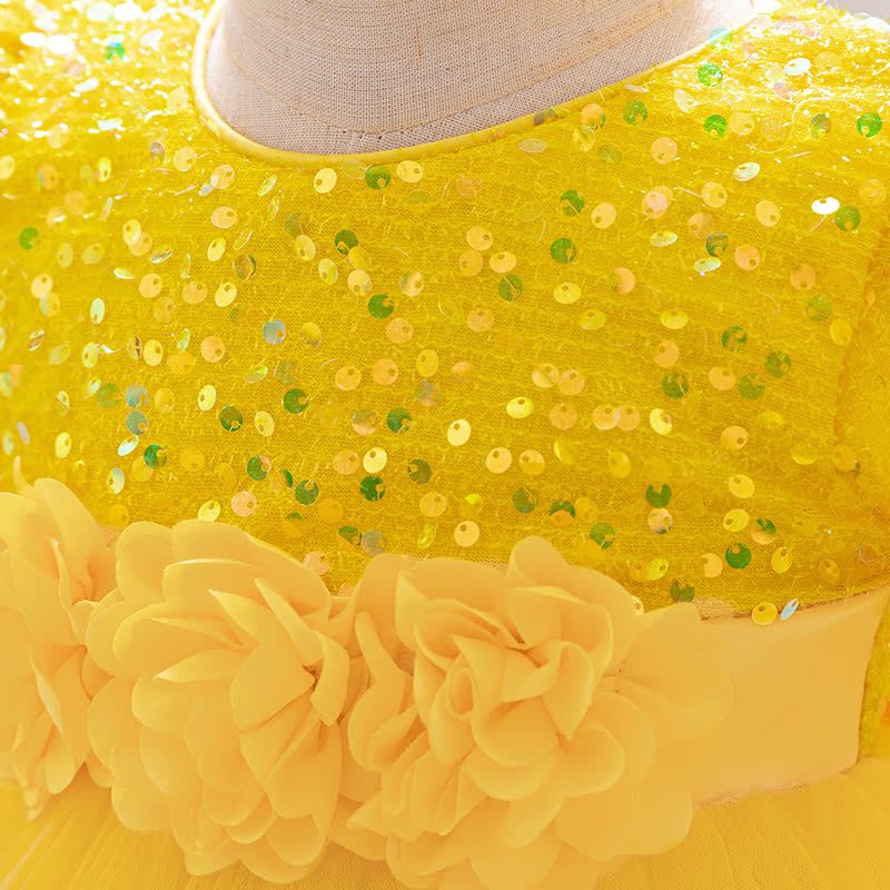 Sequins & Mesh Bow Sequins Short Sleeve Mid-long Dresses - image 27