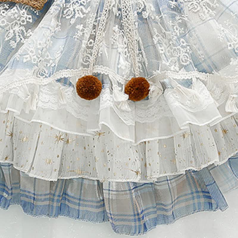 Chemical Fiber Blend Fuzzy Ball  Lace Edge  Bow  Embroidery Sleeveless Short Dresses - image 9