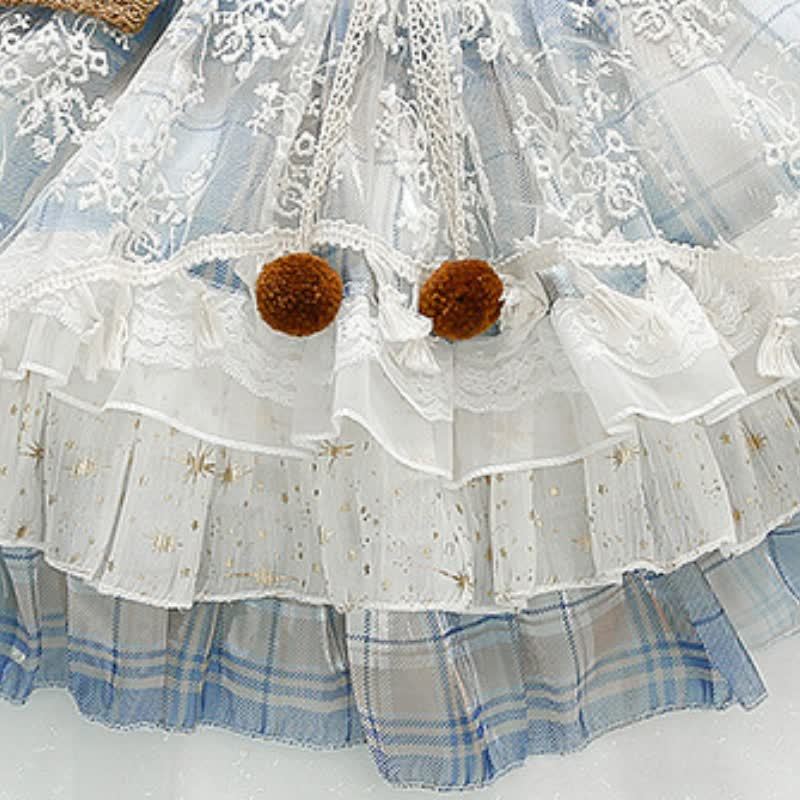 Chemical Fiber Blend Fuzzy Ball  Lace Edge  Bow  Embroidery Sleeveless Short Dresses - image 9