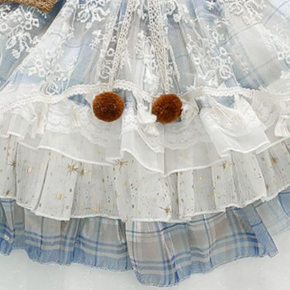 Chemical Fiber Blend Fuzzy Ball  Lace Edge  Bow  Embroidery Sleeveless Short Dresses - image 9