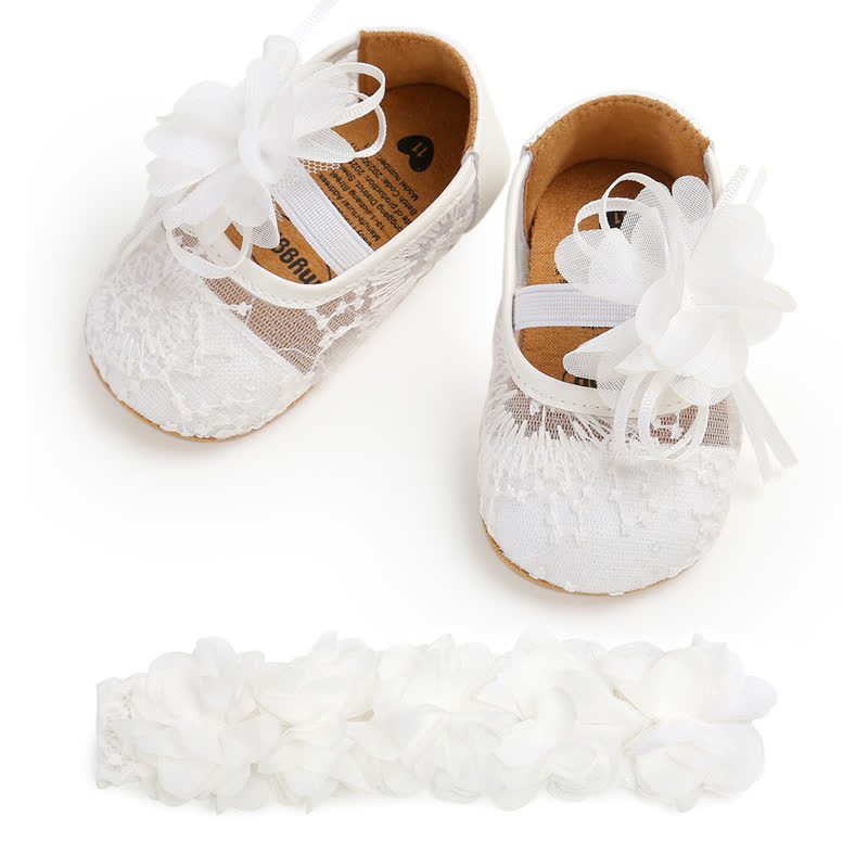 Solid Rosette Round Toe Flats - White Shoe and Headband - 12-18M - image 22