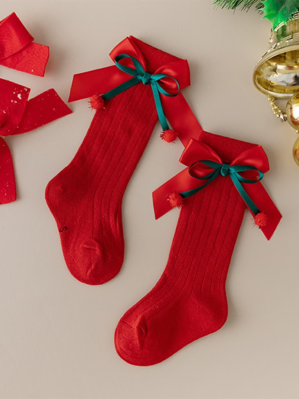 Solid With Bow Socks - Red Plush - 2-4Y - image 7