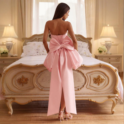 Satin Bow Sleeveless Short Dresses - image 8