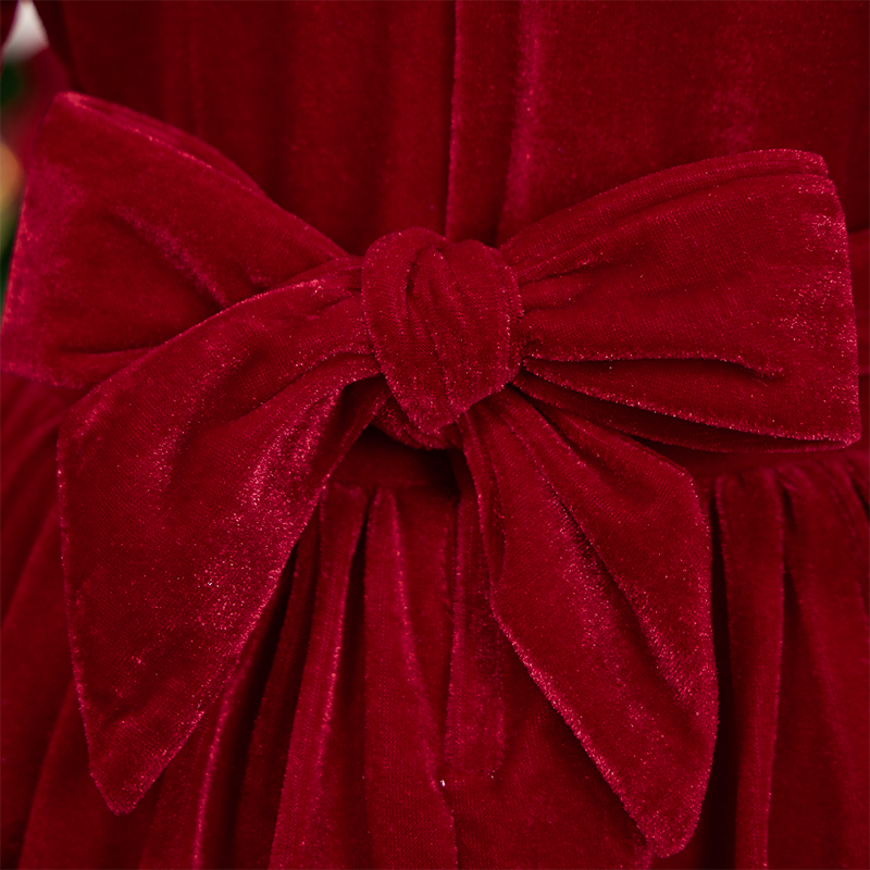 Velvet Bow Folds Short Sleeve Mid-long Dresses - image 10