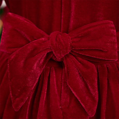 Velvet Bow Folds Short Sleeve Mid-long Dresses - image 10