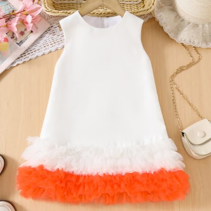 Chemical Fiber Blend Folds Sleeveless Midi Dresses - Orange - 7Y - image 6