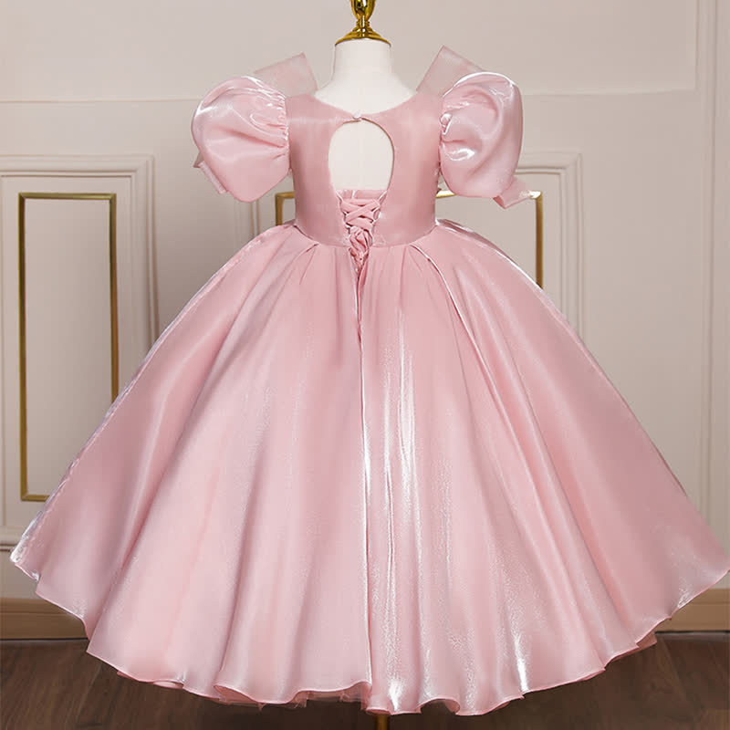 Organza Folds Rosette Short Sleeve Maxi Dresses - image 10