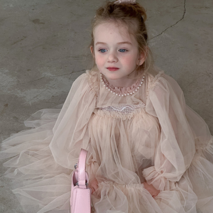 [Archive Sale] Mesh Folds Lace Long Sleeve Mid-long Dresses - image 23