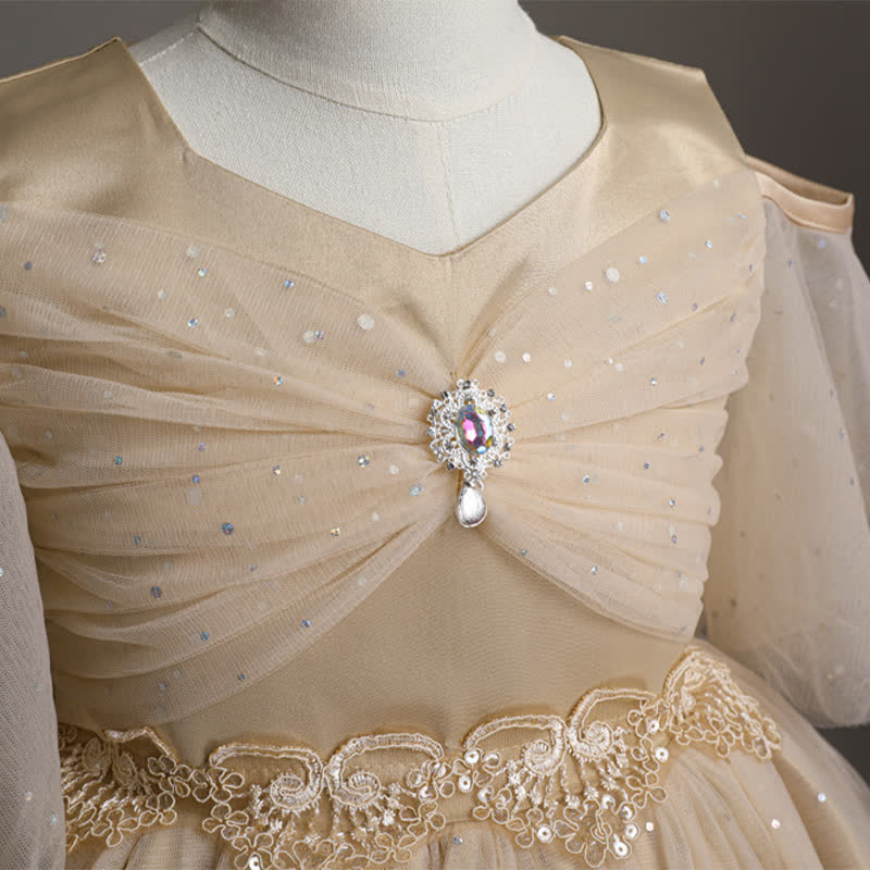 Mesh Lace Glitter Short Sleeve Mid-long Dresses - image 28