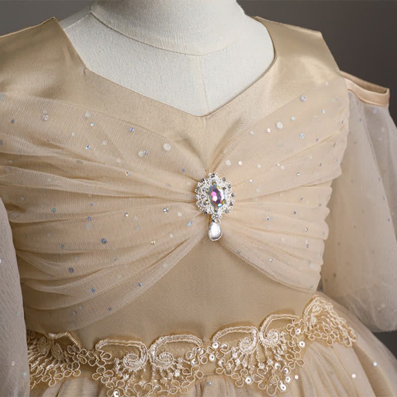 Mesh Lace Glitter Short Sleeve Mid-long Dresses - image 28