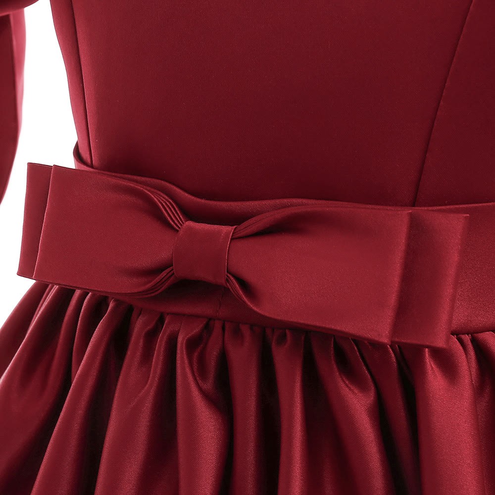 Satin Bow Long Sleeve Midi Dresses - image 13