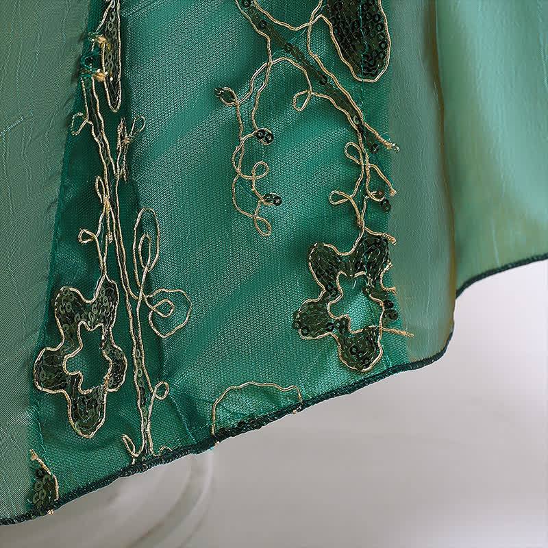 Satin Applique Short Sleeve Maxi Dresses - image 7