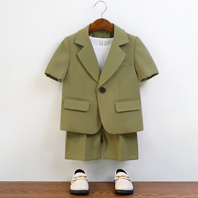 Chemical Fiber Blend Button Pocket Stitching Short Sleeve Shorts Two-piece Set - image 8