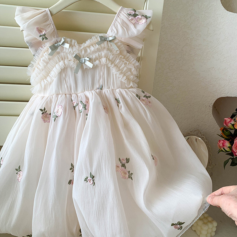 Georgette Bow Floral-embroidered Cap Sleeve Short Dresses - image 13
