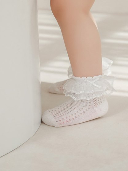 100% Cotton Solid Stitching Lace Socks - image 3