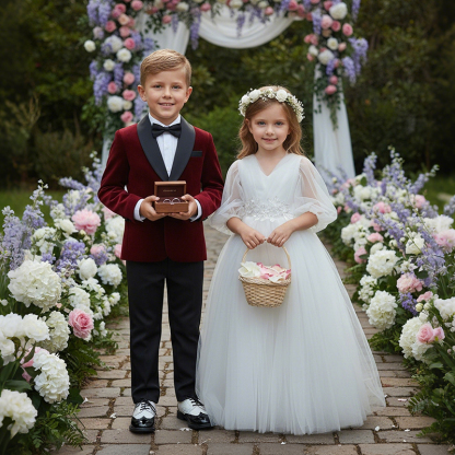 Velvet Button Pocket Stitching Long Sleeve Regular 4-piece Formal Suit - image 5