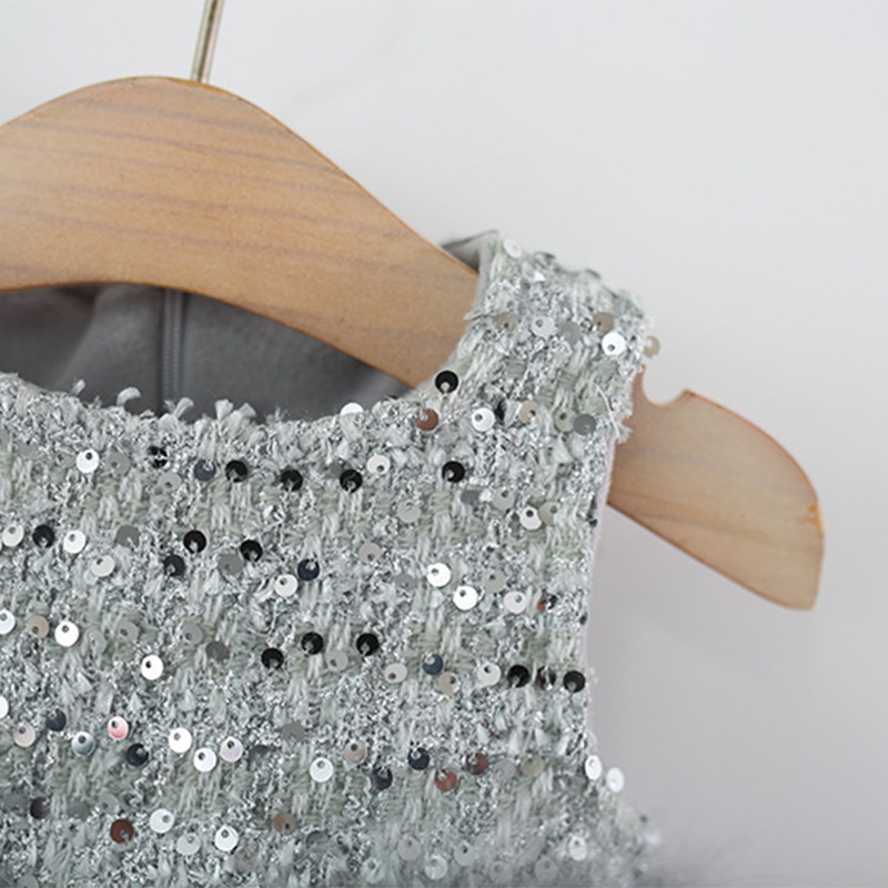 [Archive Sale] Velvet Feather-trimmed Fleece Long Sleeve Mid-long Two-piece Set - image 5