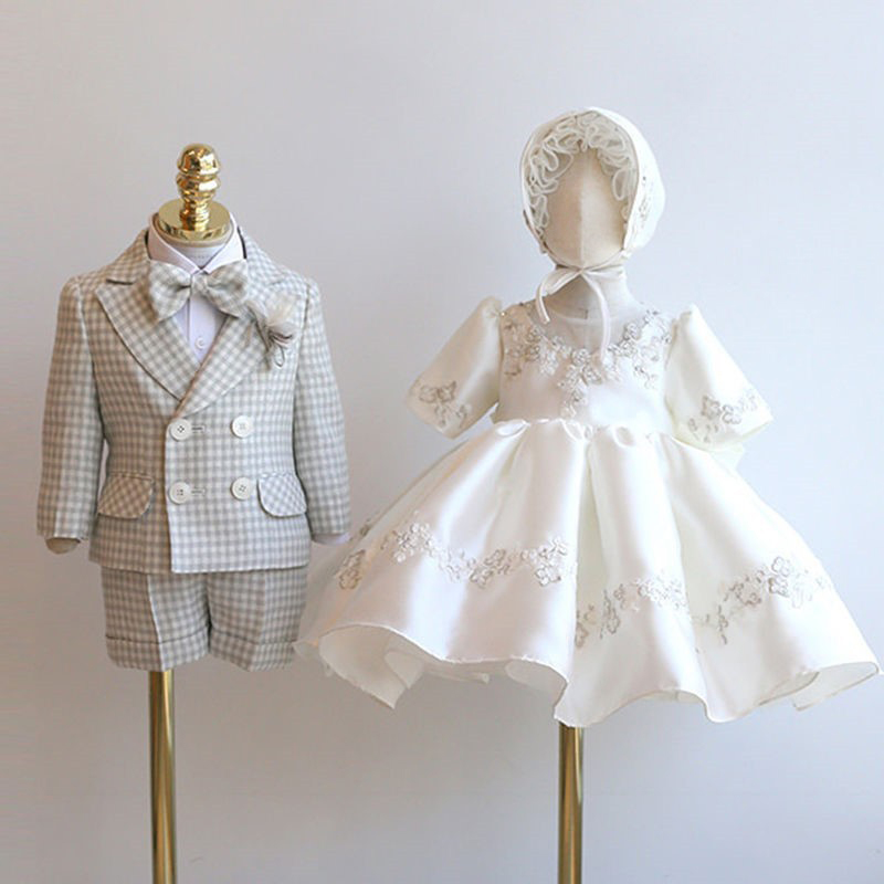 Satin Embroidery Short Sleeve Short Dresses Without Bonnet - image 3