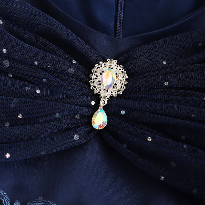 Mesh Lace Glitter Short Sleeve Mid-long Dresses - image 37