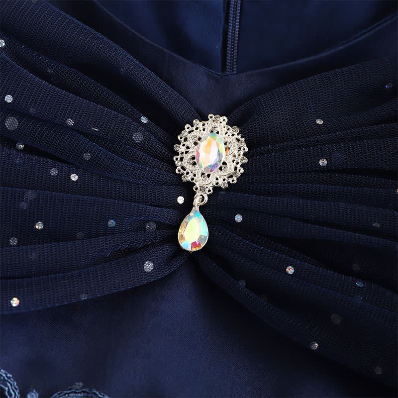 Mesh Lace Glitter Short Sleeve Mid-long Dresses - image 37