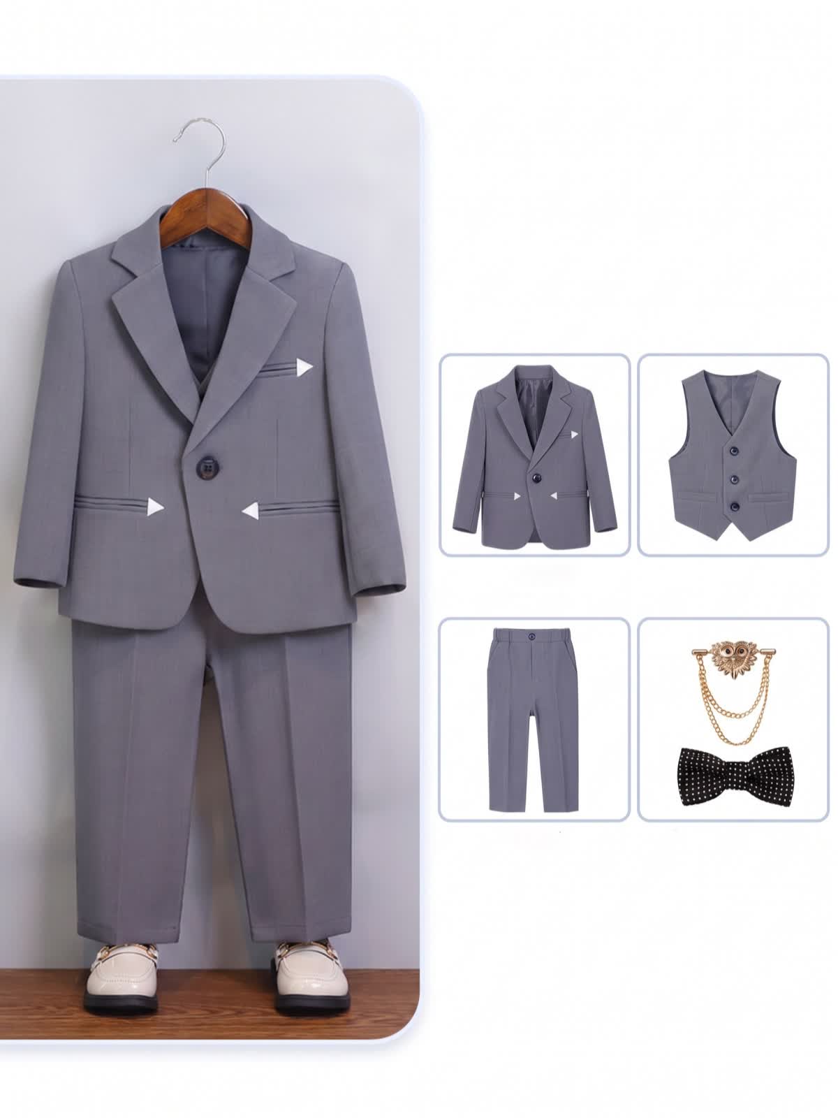 Chemical Fiber Blend Bow Long Sleeve Regular Six-piece Formal Suit - Grey 5-piece Set - 170cm - image 12