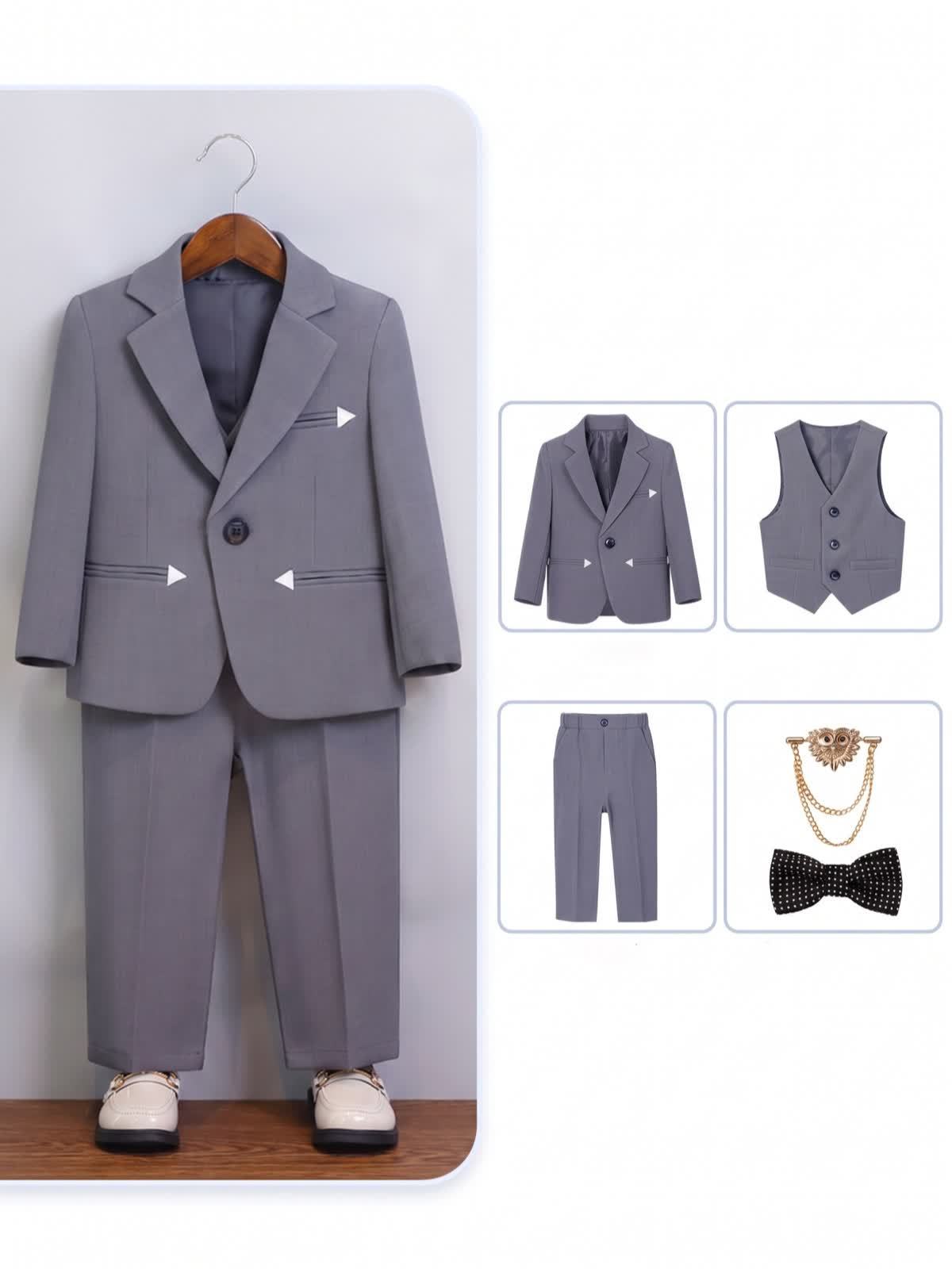 Chemical Fiber Blend Bow Long Sleeve Regular Six-piece Formal Suit - Grey 5-piece Set - 170cm - image 12