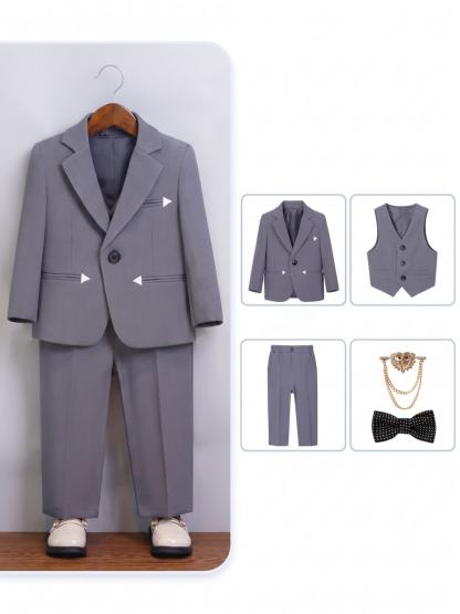 Chemical Fiber Blend Bow Long Sleeve Regular Six-piece Formal Suit - Grey 5-piece Set - 170cm - image 12