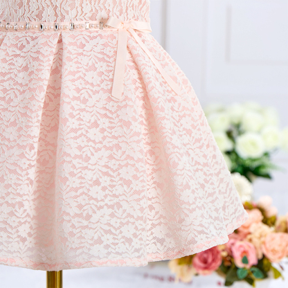 Lace Imitation Pearls Bow Sleeveless Mid-long Dresses - image 9