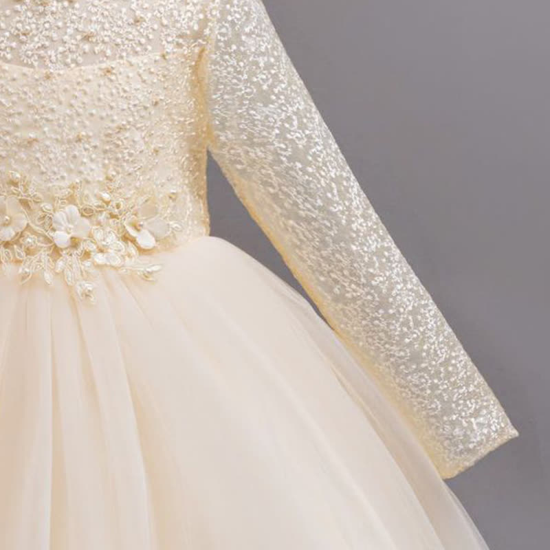 Mesh Lace Rosette Long Sleeve Maxi Dresses - image 26