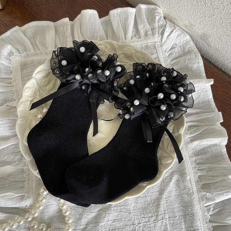 Polka Dots With Pearls Socks - Black - 9-11Y - image 5