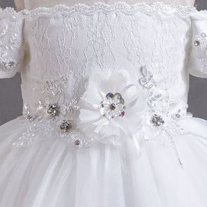 Organza Lace Bow Rosette Short Sleeve Maxi Dresses - image 6