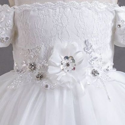 Organza Lace Bow Rosette Short Sleeve Maxi Dresses - image 6