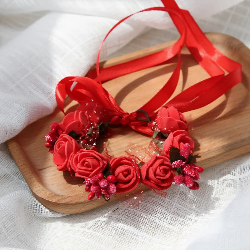 Solid Rosette Wrist Corsage - Red - 17CM - image 8