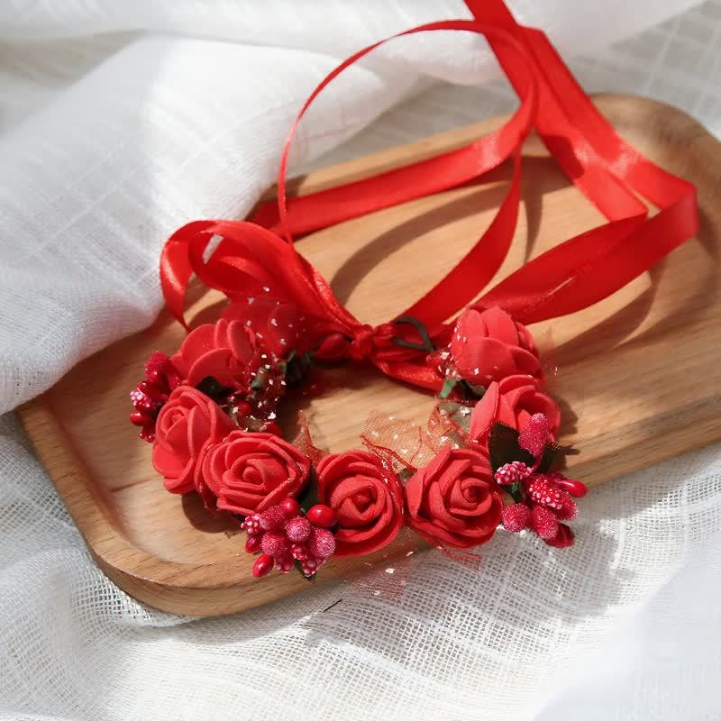 Solid Rosette Wrist Corsage - Red - 17CM - image 8