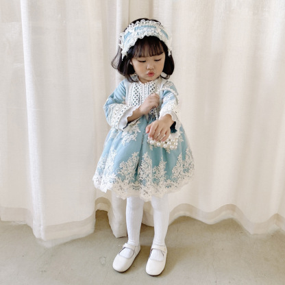 Lace Bow Lace Edge Long Sleeve Midi Dresses With Headband - image 7