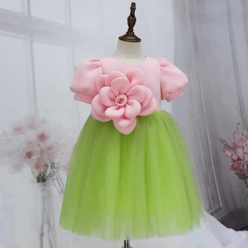 [Archive Sale] Scuba Knit Rosette Short Sleeve Midi Dresses - Pink - 1-2Y【90cm】 - image 7