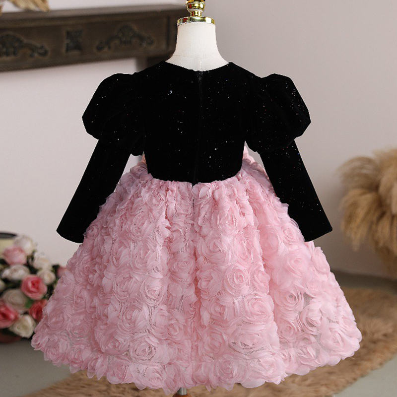 [Archive Sale] Velvet Rosette Long Sleeve Mid-long Dresses - image 10