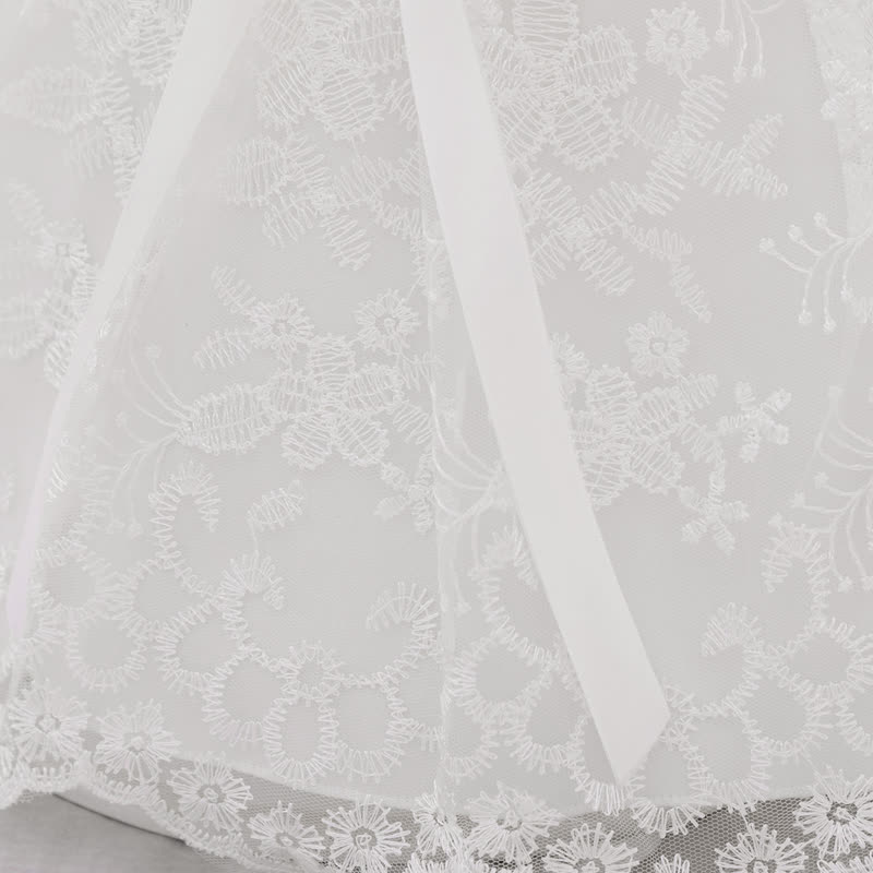 Embroidery Mesh Bow Short Sleeve Maxi Dresses - image 8