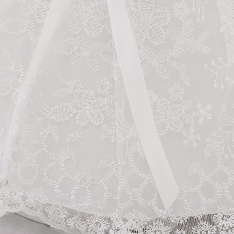 Embroidery Mesh Bow Short Sleeve Maxi Dresses - image 8