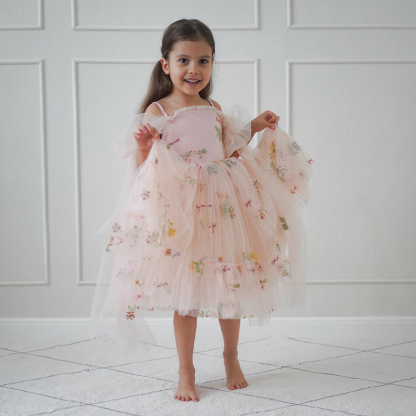 Mesh Floral-embroidered Sleeveless Mid-long Dresses - image 16