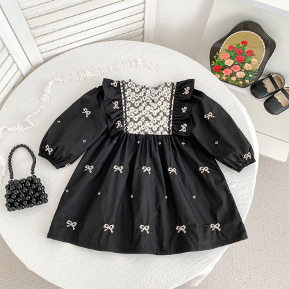 Cotton Bow Floral-embroidered Long Sleeve Regular Dresses&Bodysuit - image 6