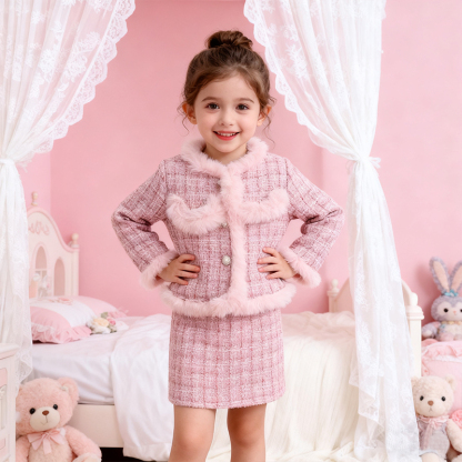 Tweed Feather-trimmed Long Sleeve Regular Dresses&two-piece Set - image 6