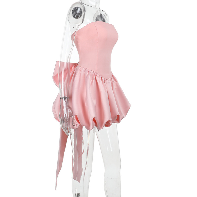 Satin Bow Sleeveless Short Dresses - image 10