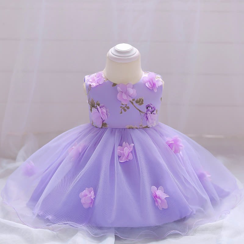 Mesh Rosette Sleeveless Midi Dresses - Purple - 1-2Y - image 12