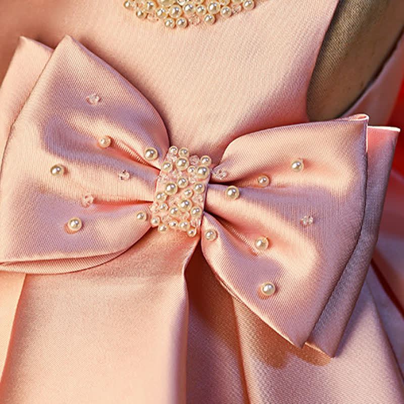 Satin Bow Beaded Sleeveless Mid-long Dresses - image 6