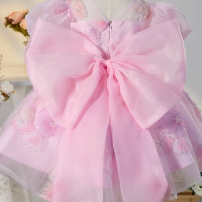 Mesh Bow Imitation Pearls Short Sleeve Mid-long Dresses - image 4