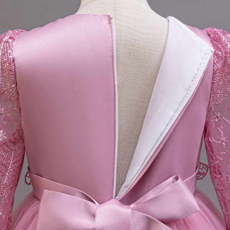 Embroidery Mesh Rosette Crystal Long Sleeve Maxi Dresses - image 5