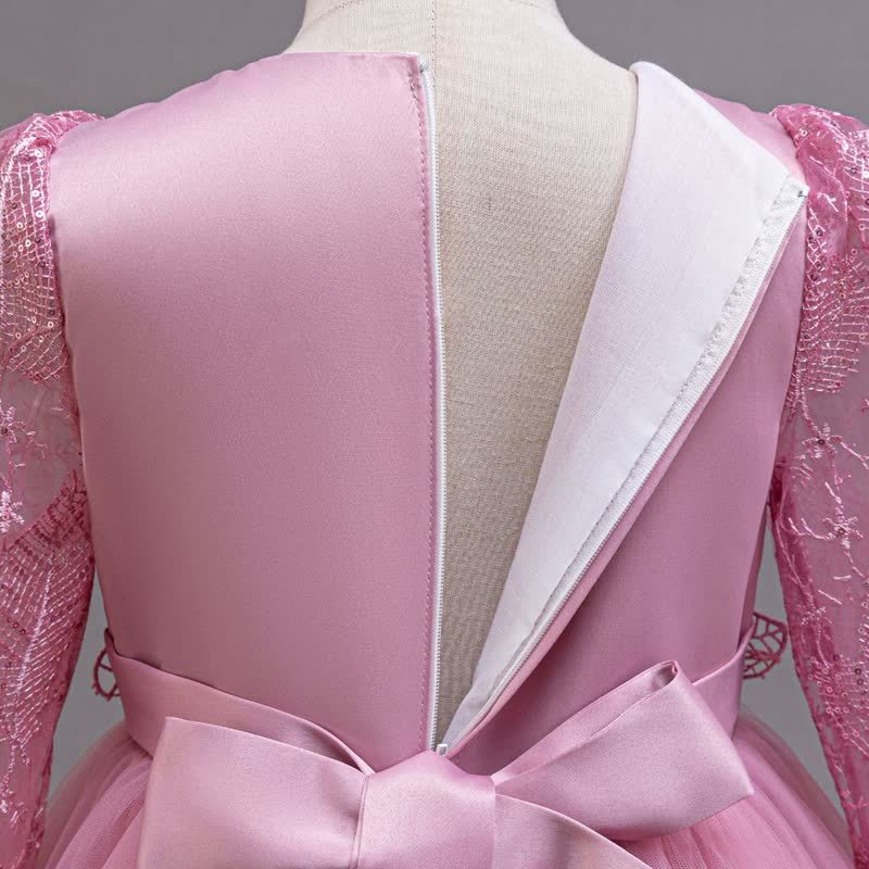 Embroidery Mesh Rosette Crystal Long Sleeve Maxi Dresses - image 5