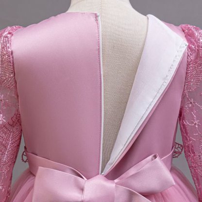 Embroidery Mesh Rosette Crystal Long Sleeve Maxi Dresses - image 5