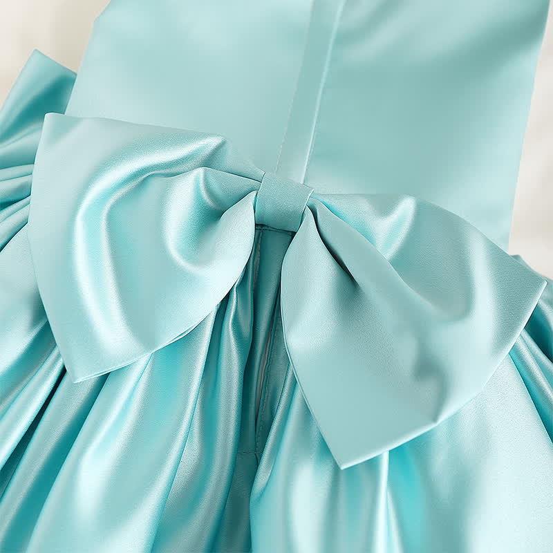 Chemical Fiber Blend Imitation Pearls Bow Sleeveless Mid-long Dresses - image 16